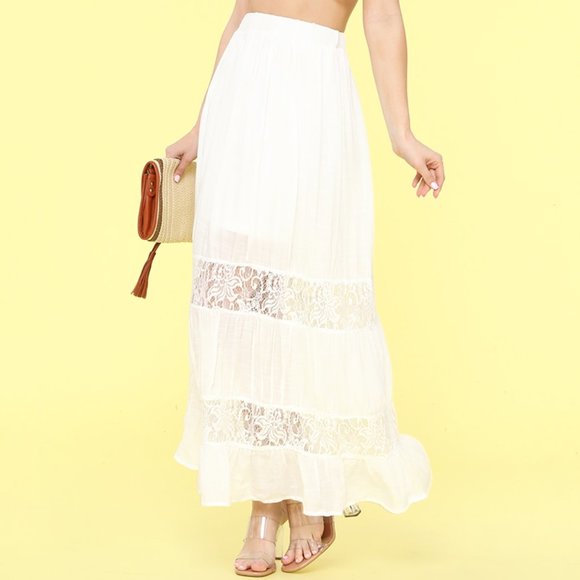 White Lace Detail Maxi Skirt - Picture 2 of 7